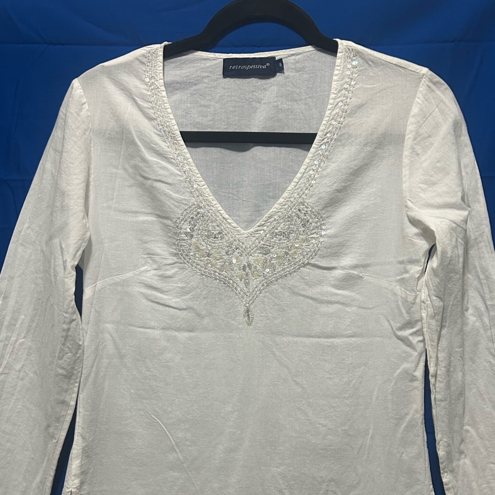 Retrospettiva white lightweight tunic with beading and sequins, small
